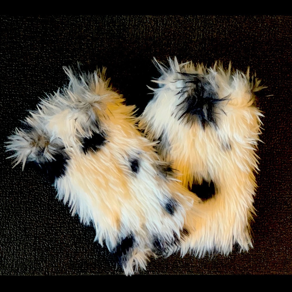 Dalmatian print faux fur leg warmers for babies/kids